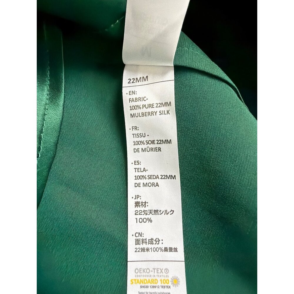 LilySilk Womens Green Mulberry Silk Bow-Tie Blouse Satin Button Cuffs Sz M - Picture 10 of 12